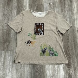 Vintage 80s 90s Jungle Safari Textured Winsome Tee T-Shirt Size Large Beige
